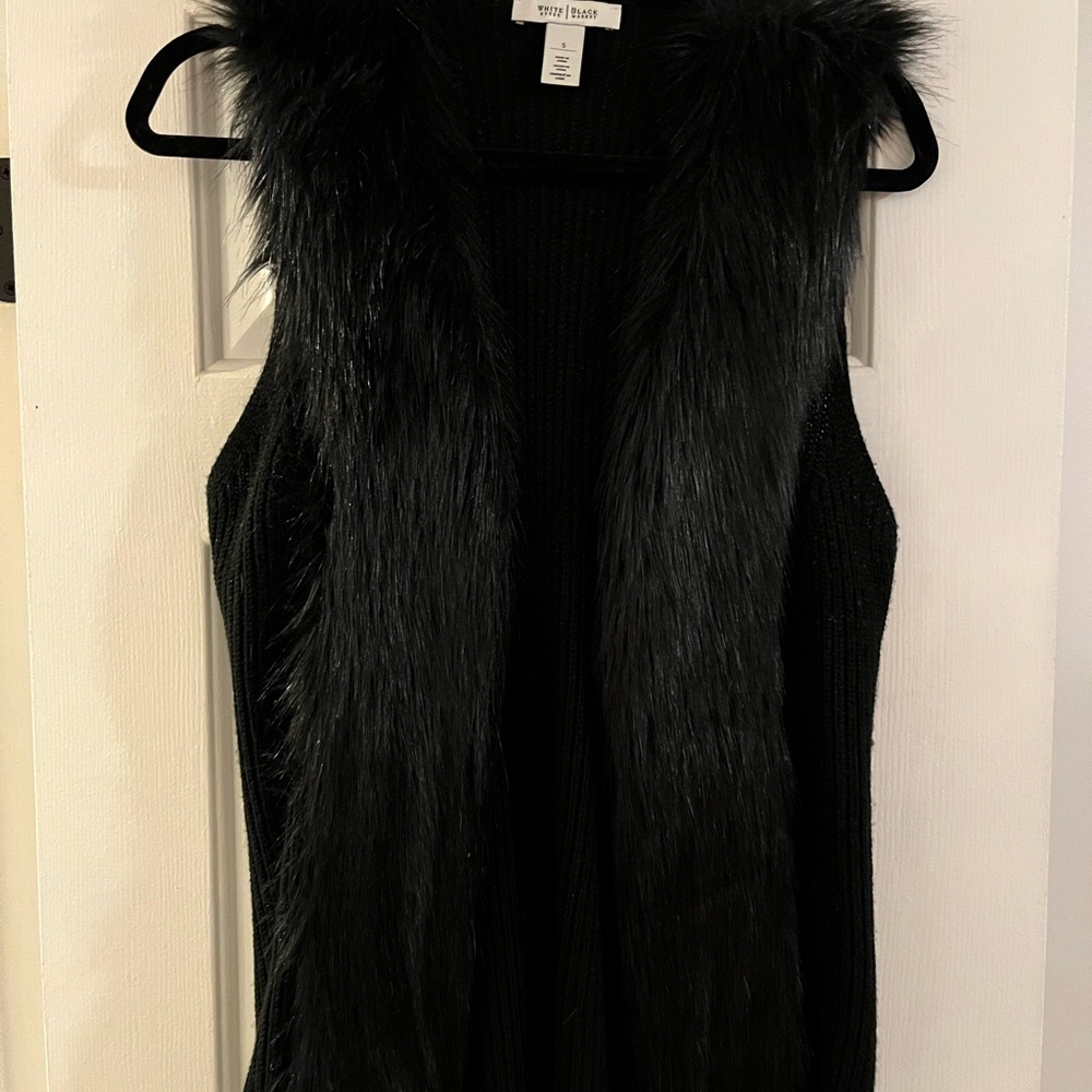 White House Black Market Black Faux Fur Vest